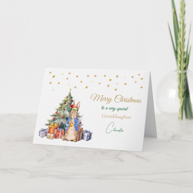 Cartes Pour Fêtes Annuelles Lapin classique de Noël arbre Joyeux Noël (Devant)