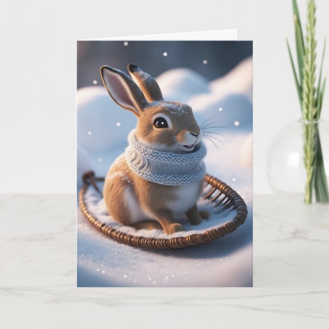 Cartes Pour Fêtes Annuelles Lapin dans la neige  (Devant)