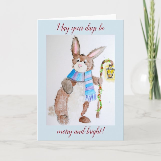 Cartes Pour Fêtes Annuelles Lapin de Noël avec lumière (Devant)