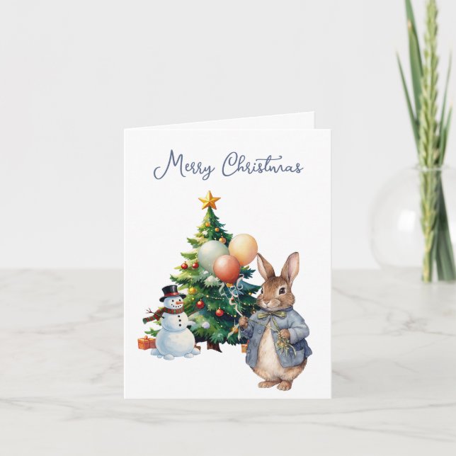 Cartes Pour Fêtes Annuelles Lapin de Noël gros comme un arbre (Devant)