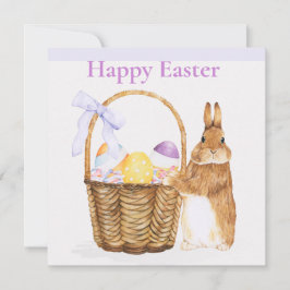 Cartes Pour Fêtes Annuelles Lapin de Pâques avec panier à oeufs de Pâques