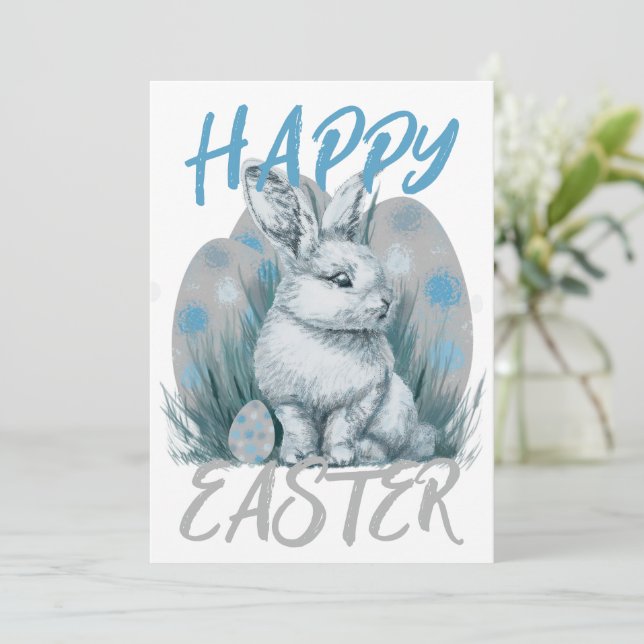 Cartes Pour Fêtes Annuelles lapin de pâques bleu (Debout devant)