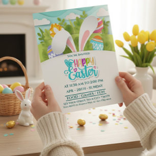 Cartes Pour Fêtes Annuelles Lapin de Pâques Coloré et Joyeux avec Oreilles et