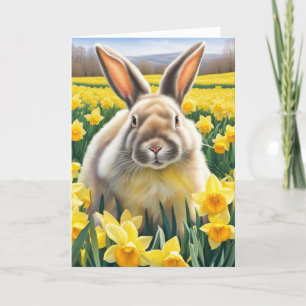 Cartes Pour Fêtes Annuelles Lapin De Pâques Dans Le Champ Daffodique