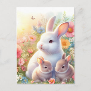 Cartes Pour Fêtes Annuelles Lapin de Pâques de printemps Famille Florale Jardi