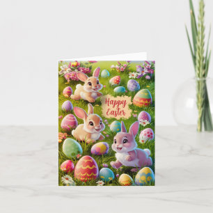 Cartes Pour Fêtes Annuelles Lapin De Pâques En Chasse Aux Oeufs