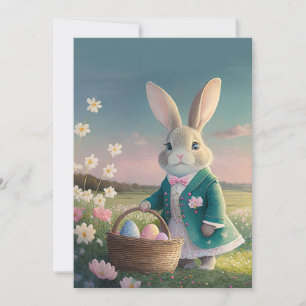 Cartes Pour Fêtes Annuelles Lapin de Pâques en petite veste bleue