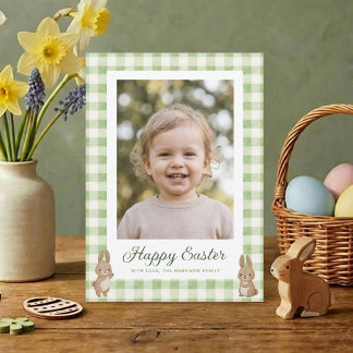 Cartes Pour Fêtes Annuelles Lapin de Pâques en vichy vert photo