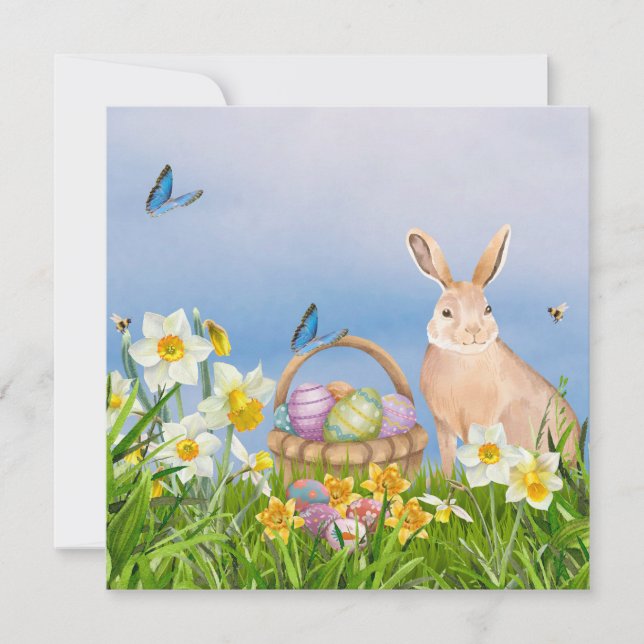 Cartes Pour Fêtes Annuelles Lapin de Pâques et jonquilles (Devant)
