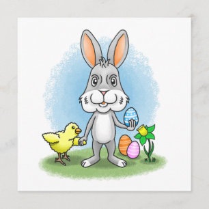 Cartes Pour Fêtes Annuelles lapin de Pâques et le poulet jaune