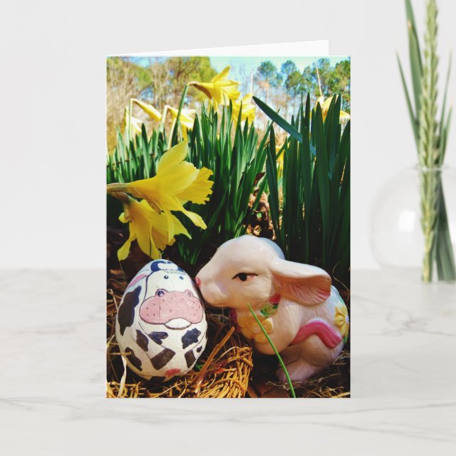 Cartes Pour Fêtes Annuelles Lapin de Pâques et oeuf de vache (Devant)