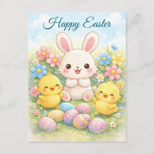 Cartes Pour Fêtes Annuelles Lapin de Pâques heureux et poussins pastel mignon