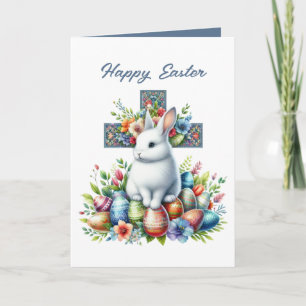 Cartes Pour Fêtes Annuelles Lapin de Pâques mignon et heureux avec message à l