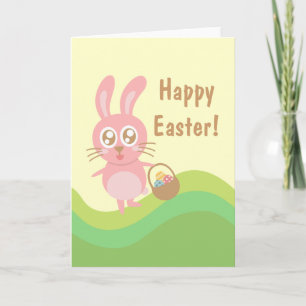 Cartes Pour Fêtes Annuelles Lapin de Pâques mignon tenant un panier d'œufs