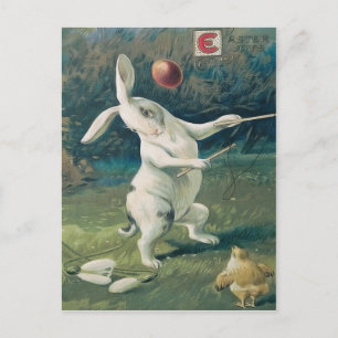 Cartes Pour Fêtes Annuelles Lapin de Pâques poussin jouant avec un lys
