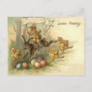 Cartes Pour Fêtes Annuelles Lapin de Pâques Poussin Oeuf Peint Drapeau Coloré