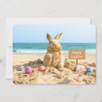 Lapin de Pâques Sculpture de Sable sur la Plage