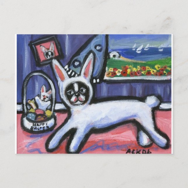 Cartes Pour Fêtes Annuelles Lapin de Pâques Terrier de Boston (Devant)