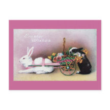 Lapin de Pâques tirant le chariot de fleur
