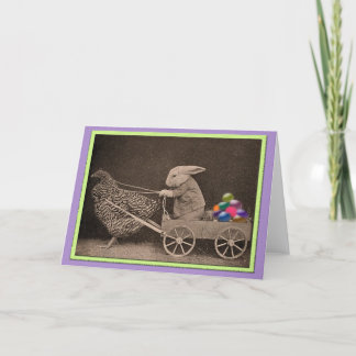 Cartes Pour Fêtes Annuelles Lapin de Pâques vintage avec le poulet