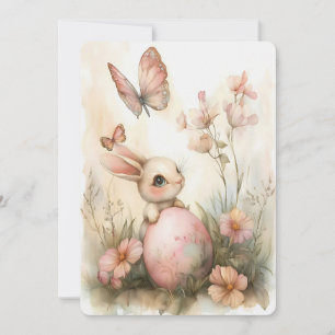 Cartes Pour Fêtes Annuelles Lapin de Pâques Whimsical avec Papillons Blush ros