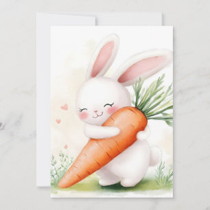 Cartes Pour Fêtes Annuelles Lapin de printemps à l'aquarelle mignon Carotte