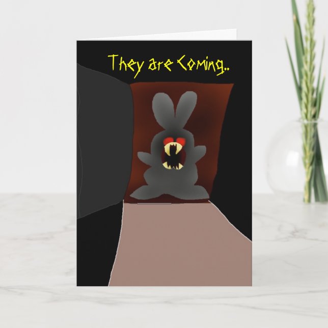 Cartes Pour Fêtes Annuelles Lapin de vampire à la porte (Devant)