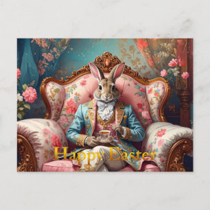 Cartes Pour Fêtes Annuelles Lapin élégant buvant du thé Joyeuses Pâques