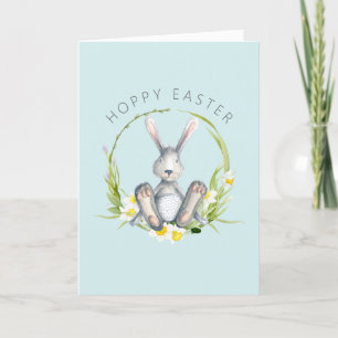 Cartes Pour Fêtes Annuelles Lapin en fleurs Wreath mignonne voeux de Pâques
