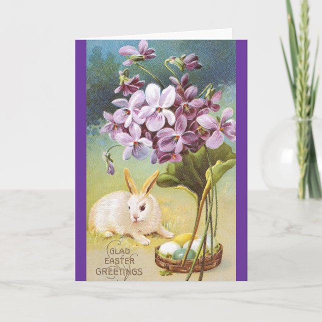 Cartes Pour Fêtes Annuelles Lapin et violettes de Pâques (Devant)