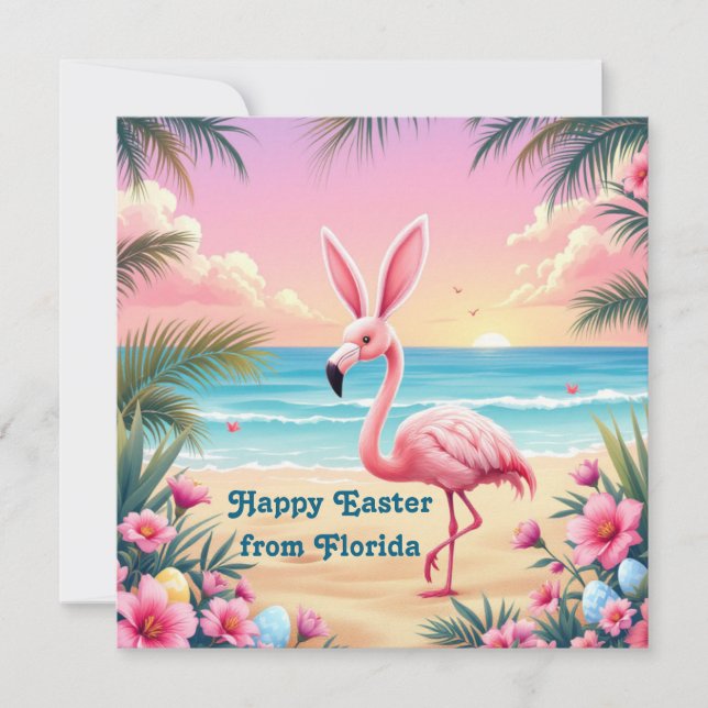 Cartes Pour Fêtes Annuelles Lapin flamant rose pour la fête de Pâques (Devant)