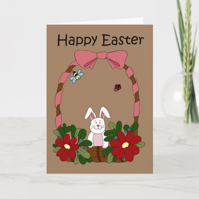 Cartes Pour Fêtes Annuelles Lapin heureux dans un panier (Devant)