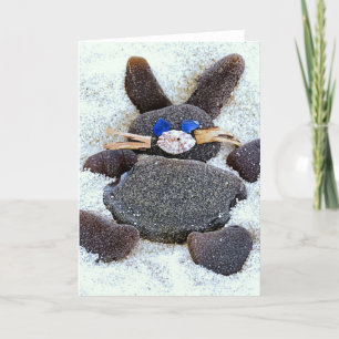 Cartes Pour Fêtes Annuelles Lapin heureux en verre de mer de Pâques