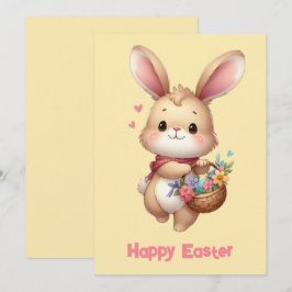 Cartes Pour Fêtes Annuelles Lapin mignon avec panier et châle jaune