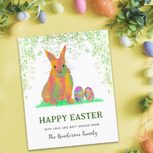 Cartes Pour Fêtes Annuelles Lapin mignon de Pâques personnalisé à l'aquarelle