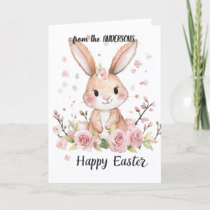 Cartes Pour Fêtes Annuelles Lapin mignon et fleurs de cerisier