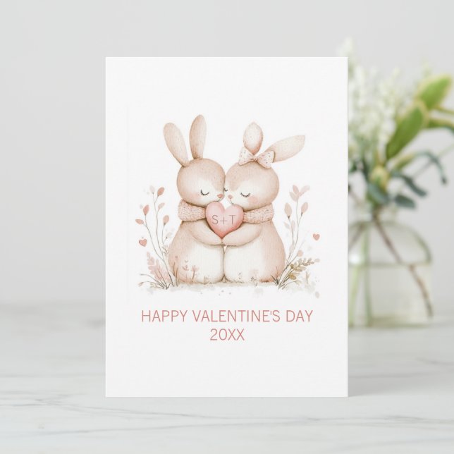 Cartes Pour Fêtes Annuelles Lapin personnalisé avec initiales Saint-Valentin à (Debout devant)
