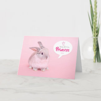 Cartes Pour Fêtes Annuelles Lapin rose avec couronne - Bonne princesse d'anniv