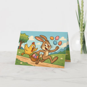 Cartes Pour Fêtes Annuelles Lapin Steals Oeufs de poulet Retro style Pâques