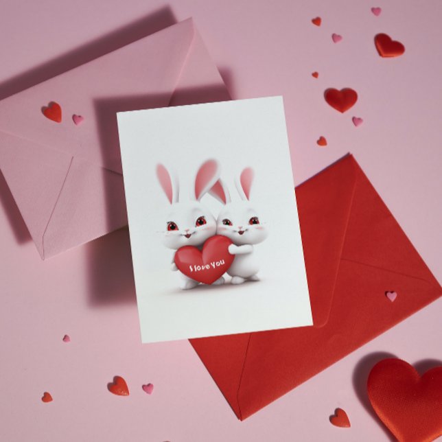Cartes Pour Fêtes Annuelles Lapins d'amour | Texte personnalisé et nom Saint-V (Créateur téléchargé)