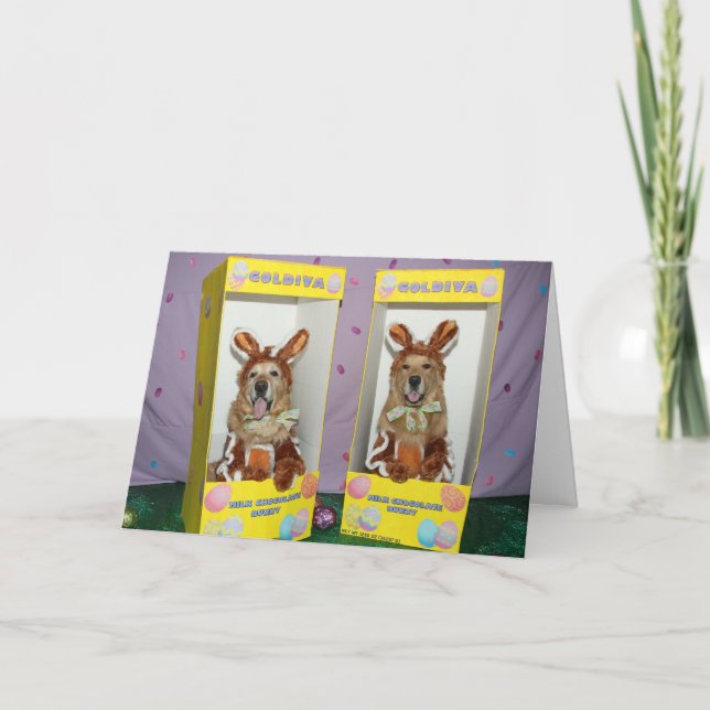 Cartes Pour Fêtes Annuelles Lapins de chocolat de golden retriever (Devant)