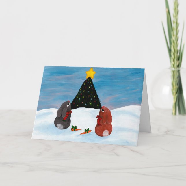 Cartes Pour Fêtes Annuelles Lapins de Noël (Devant)
