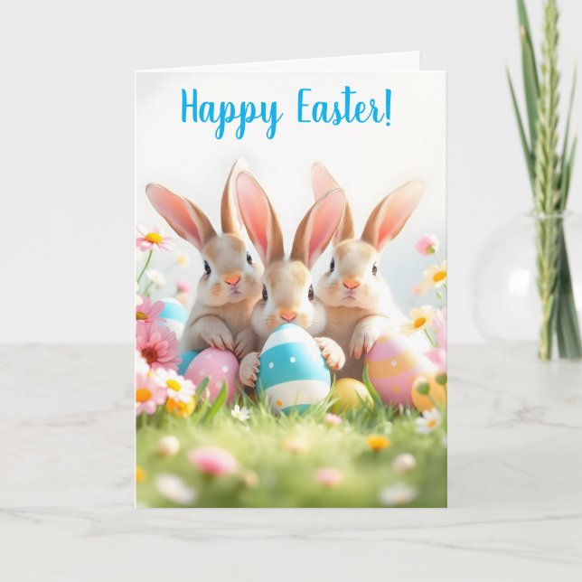 Cartes Pour Fêtes Annuelles lapins de Pâques et oeufs rayés (Devant)