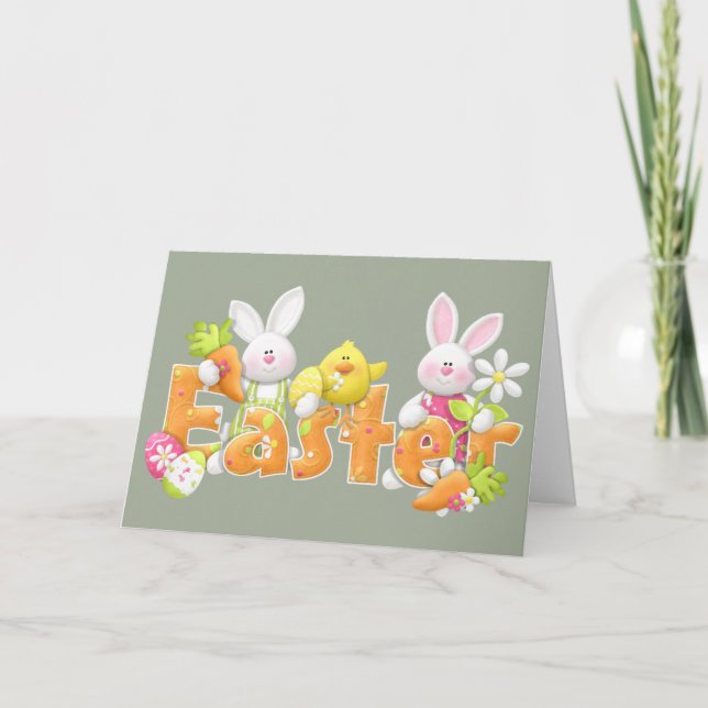 Cartes Pour Fêtes Annuelles Lapins de Pâques heureux (Devant)