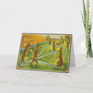 Cartes Pour Fêtes Annuelles Lapins de Pâques vintages jouant des poussins de