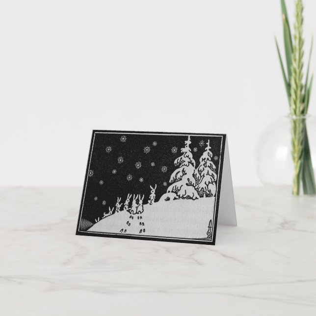Cartes Pour Fêtes Annuelles Lapins et illustration d'hiver d'arbre de Noël (Devant)