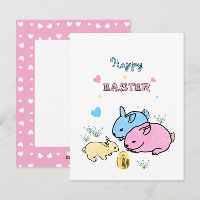 Cartes Pour Fêtes Annuelles Lapins mignons  (Devant / Derrière)