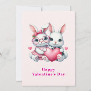 Cartes Pour Fêtes Annuelles Lapins mignons partageant la Saint-Valentin cœur