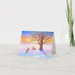 Cartes Pour Fêtes Annuelles Lapins Paysage d'hiver Art animalier