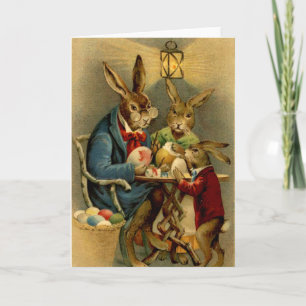 Cartes Pour Fêtes Annuelles lapins vintages de Pâques peignant des oeufs